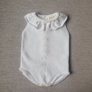 Gocco Knitted Sleeveless Baby Romper Ruffle Collar Button Closure
